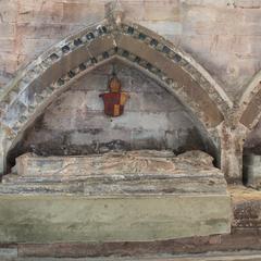 Hereford Cathedral interior south choir aisle tomb of William de Vere Bishop of Hereford from 1186 to 1198.