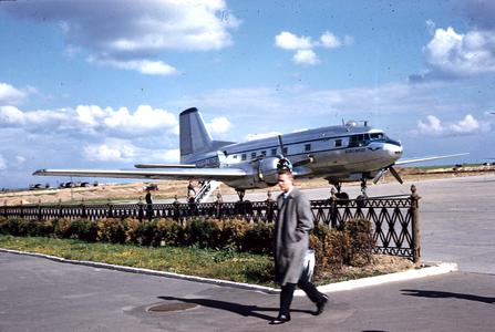 View of twin engine plane at the airport