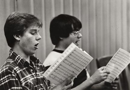 Students singing, Janesville, 1980