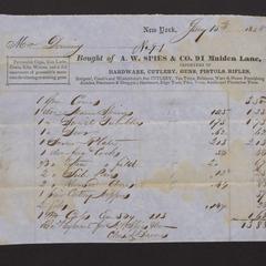 Bill and receipt of payment to A.W. Spies & Co., 1848