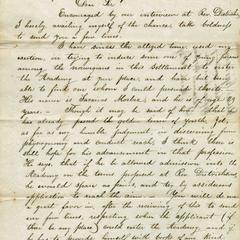 Letter addressed to J. W. Clark of the Platteville Academy from Gabriel Bjornson