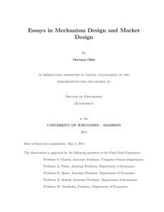 Essays in Mechanism Design and Market Design