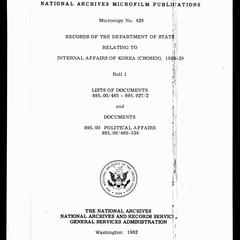 Records of the Department of State Relating to Internal Affairs of Korea, 1910-1929