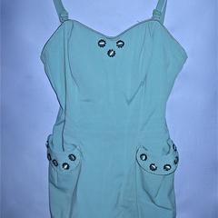 Teal one-piece bathing suit with pockets