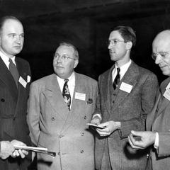 At Midwest Wildlife Conference, Purdue University, West Lafayette, Indiana, December 1947 (Leopold on right)