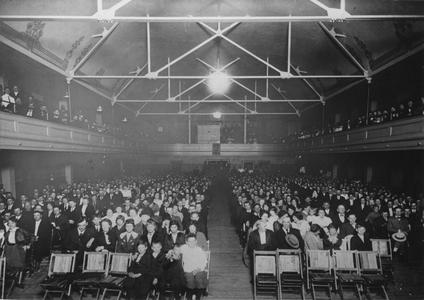Audience for the Modern Woodmen of America Minstrel Cocobala Camp 1308 at the Opera House in Two Rivers, Wisconsin on February 9, 1912.