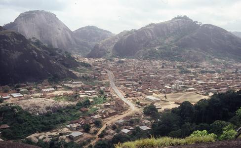 View of Idanre between hills