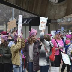 Mass of protesters in pussy hats