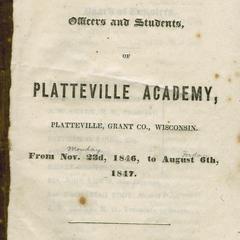 Catalogue of the Platteville Academy, 1846-1847