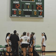 Timeout at a women's volleyball game
