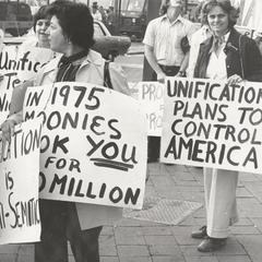 Protesters at a Moonie rally in 1976.