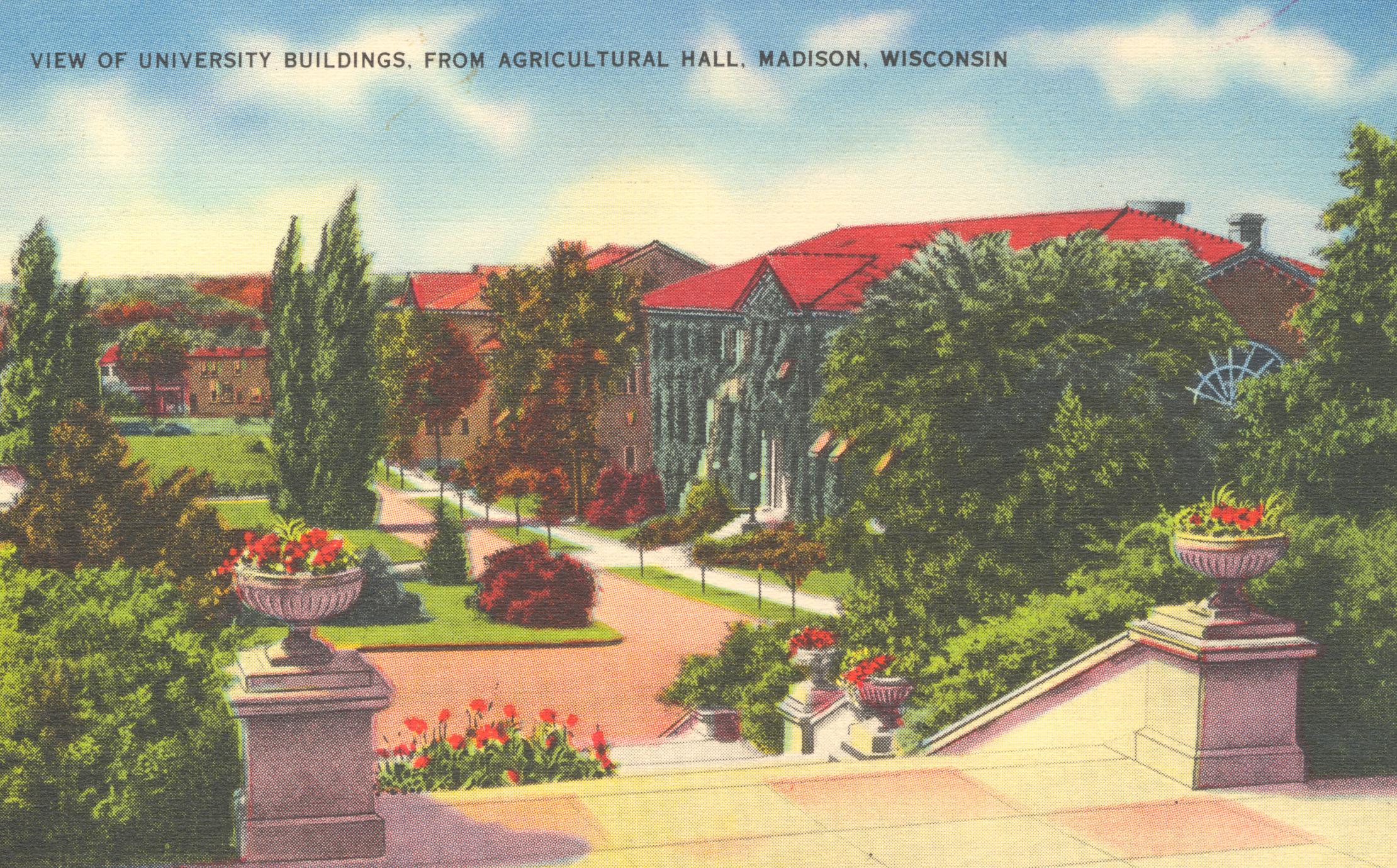 Aerial view of stadium and Fieldhouse - UWDC - UW-Madison Libraries