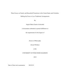 Three Essays on Family and Household Transitions in the United States and Colombia: Shifting the Focus to Less Traditional Arrangements