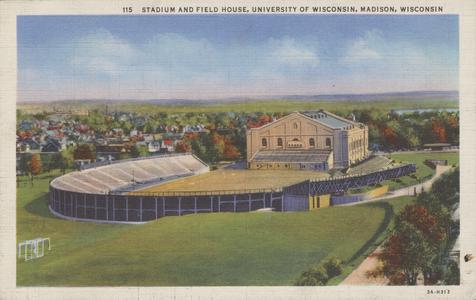 Postcard of stadium and field house