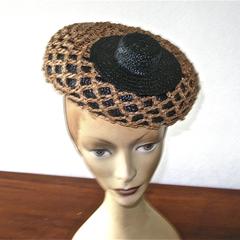 Black straw hat with chin strap