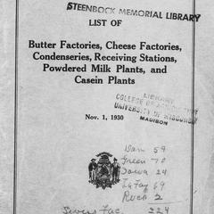 List of butter factories, cheese factories, condenseries, receiving stations, powdered milk plants, and casein plants