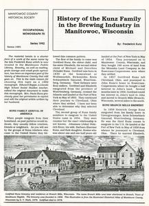 History of the Kunz family in the brewing industry in Manitowoc, Wisconsin