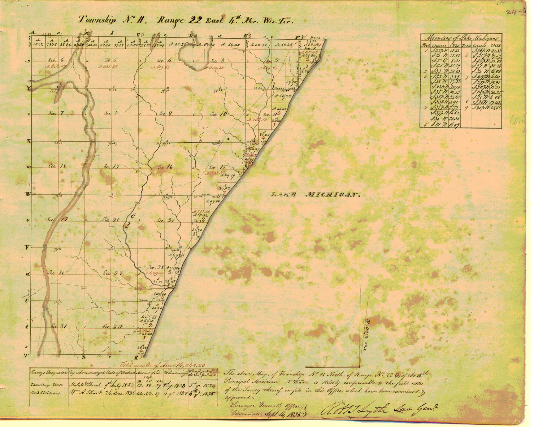 [Public Land Survey System map: Wisconsin Township 11 North, Range 22 East]