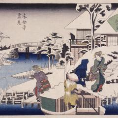 Snow Viewing at the Uekiya Restaurant at Mokubo Temple, from the series Famous Restaurants in Edo