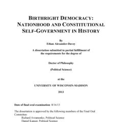 Birthright Democracy: Nationhood and Constitutional Self-Government in History