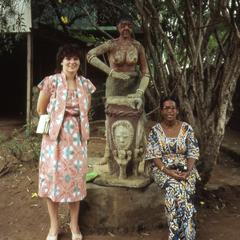 Paula and Lisa with Osogbo statue