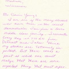 Edwin Young correspondence with student Licia Dearth