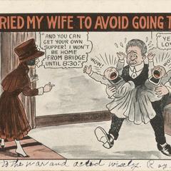 'I married my wife to avoid going to war' postcard