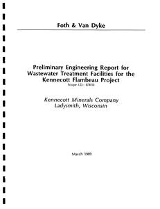 Preliminary engineering report for wastewater treatment facilities for the Kennecott Flambeau Project