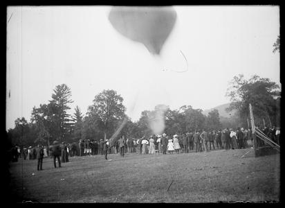 Crowd watching a hot air balloon