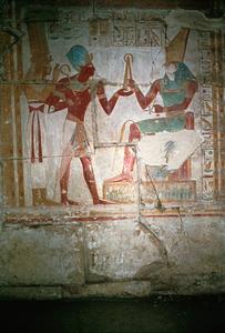 Tomb Painting of a Pharaoh Meeting God Horus