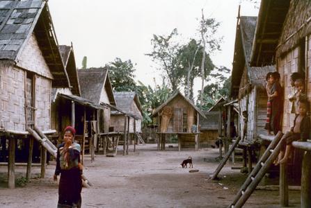 View of the central walkway in the Khmu' village of Phou Luang Nyai in Houa Khong Province