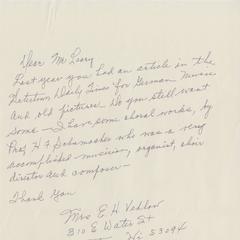 Letter from Mrs. E.H. Vehlon, August 1986