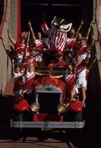 Bucky Wagon with cheerleaders