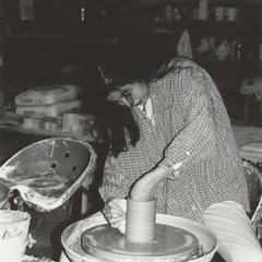 Ceramics student at pottery wheel