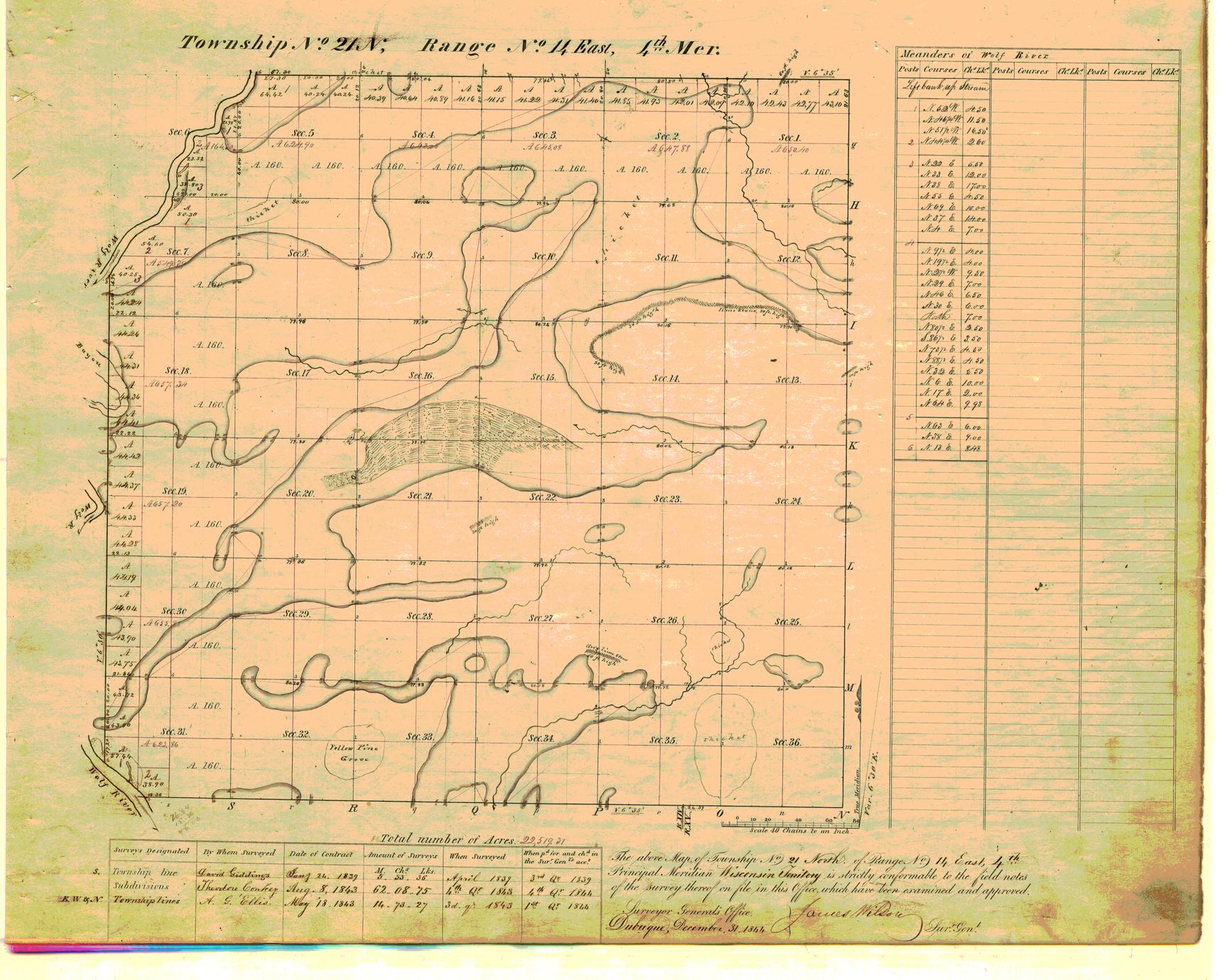 [Public Land Survey System map: Wisconsin Township 21 North, Range 14 East]
