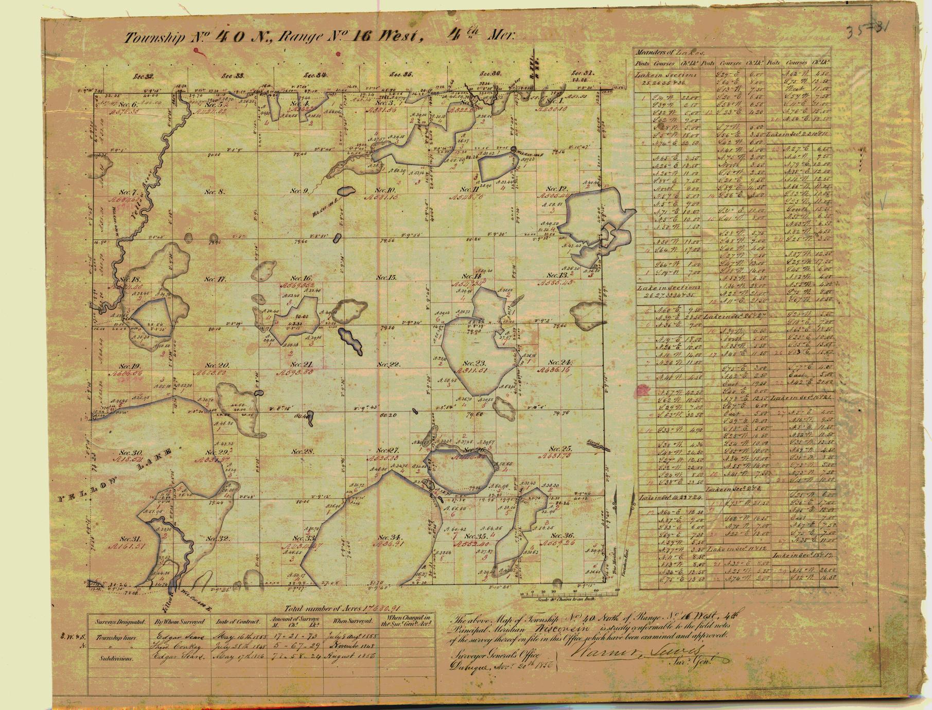 [Public Land Survey System map: Wisconsin Township 40 North, Range 16 West]