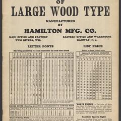 Specimens of large wood type manufactured by Hamilton Mfg. Co.
