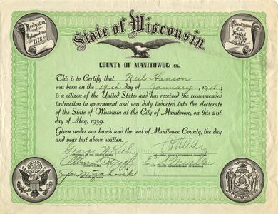 Manitowoc County "new voter" certificate of electorship