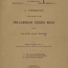 A contribution to the geology of the pre-Cambrian igneous rocks of the Fox River Valley, Wisconsin