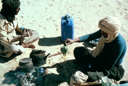 Tuareg Drivers Making Tea with Water from Jerry Can