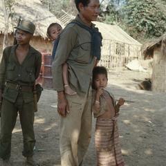 Ethnic Khmu' soldier and children