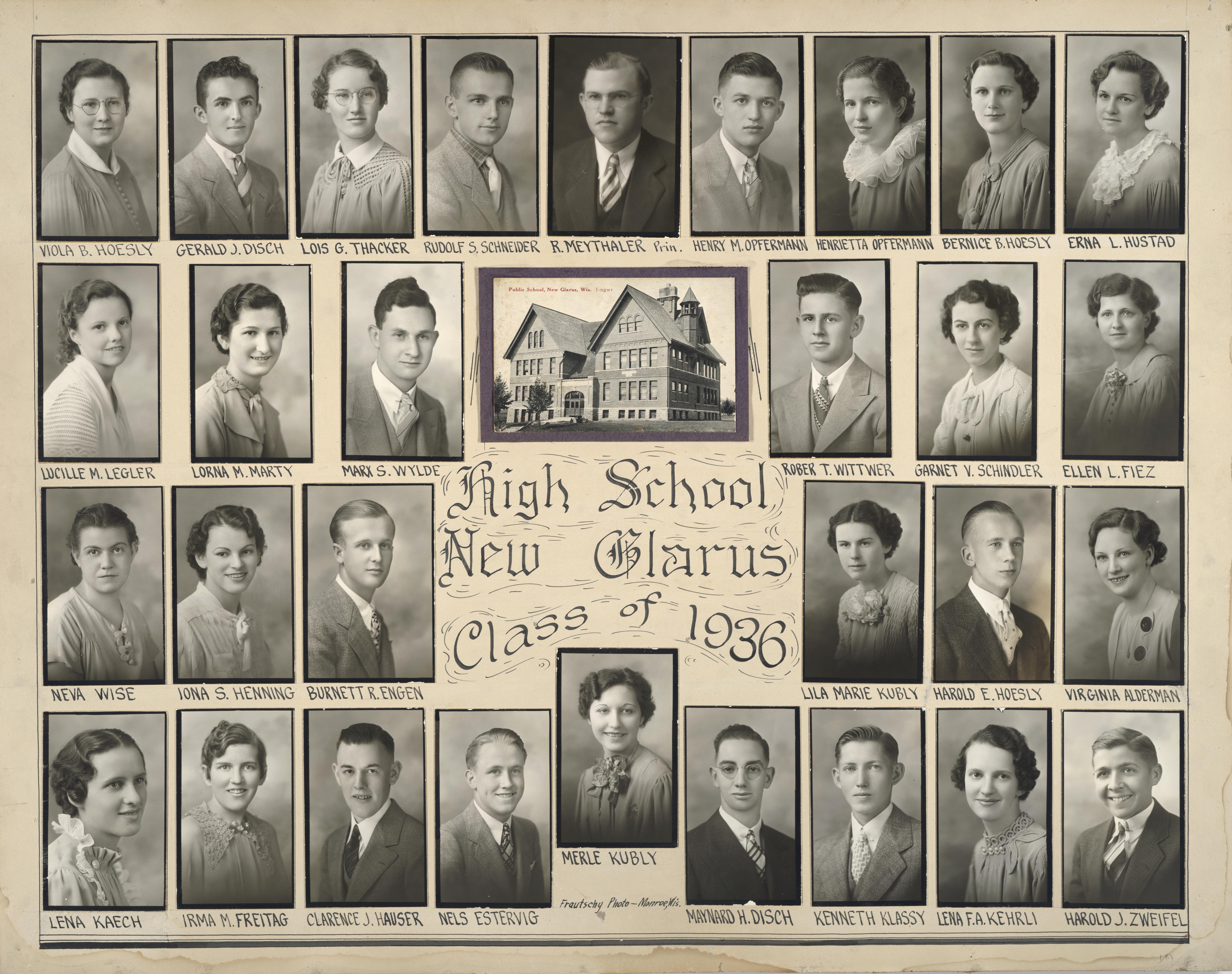 ‎1936 New Glarus High School graduating class UWDC UWMadison Libraries
