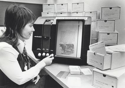Microfiche reader in the library