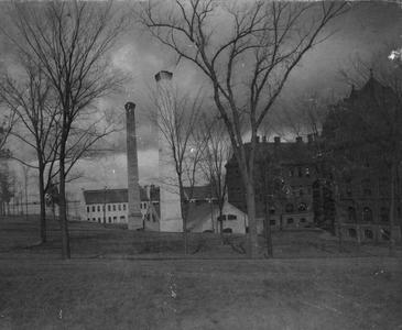 Shops and boiler house (later Radio Hall), view from Bascom Hill