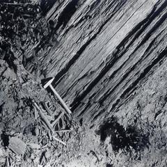 Woody pencil cleavage in anticline in slates