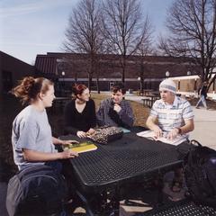 Students studying in courtyard