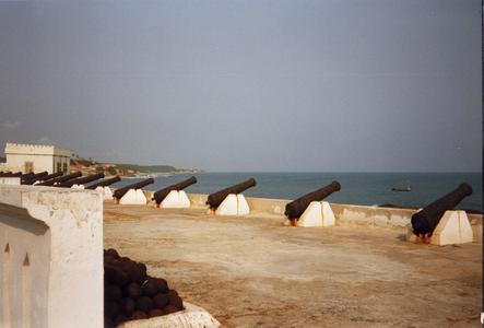 Cannons on castle wall at Cape Coast Castle