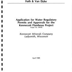 Application for water regulatory permits and approvals for the Kennecott Flambeau Project
