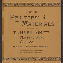 List of printers' materials manufactured by the Hamilton Manufacturing Company [No. 7]