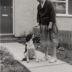 Betsy Whyte and her pet dog at her house in Montrose, Angus